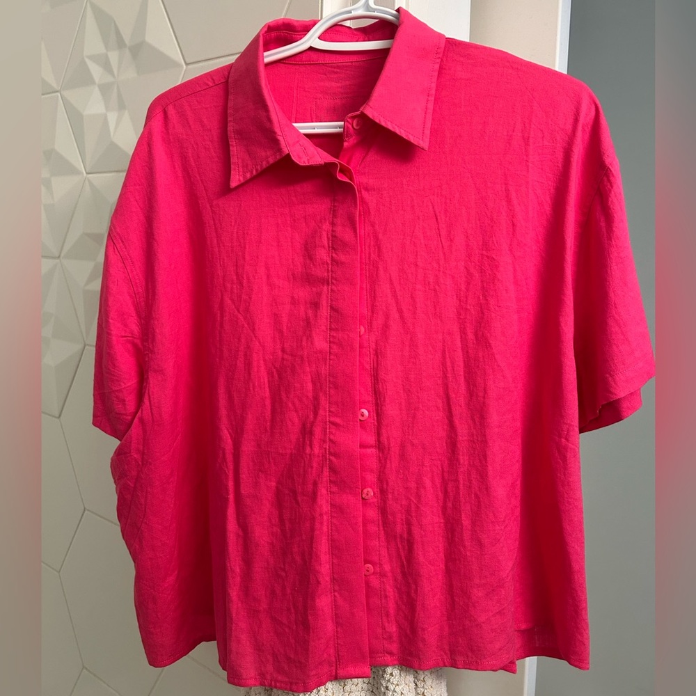 Daily Drills Hot Pink Linen Short Sleeve